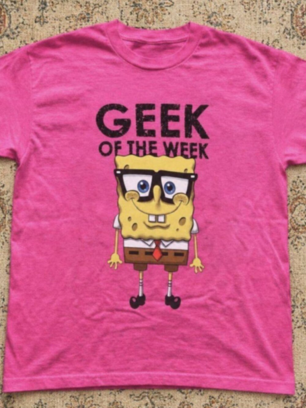 Pink SpongeBob SquarePants Geek of the Week graphic tee
